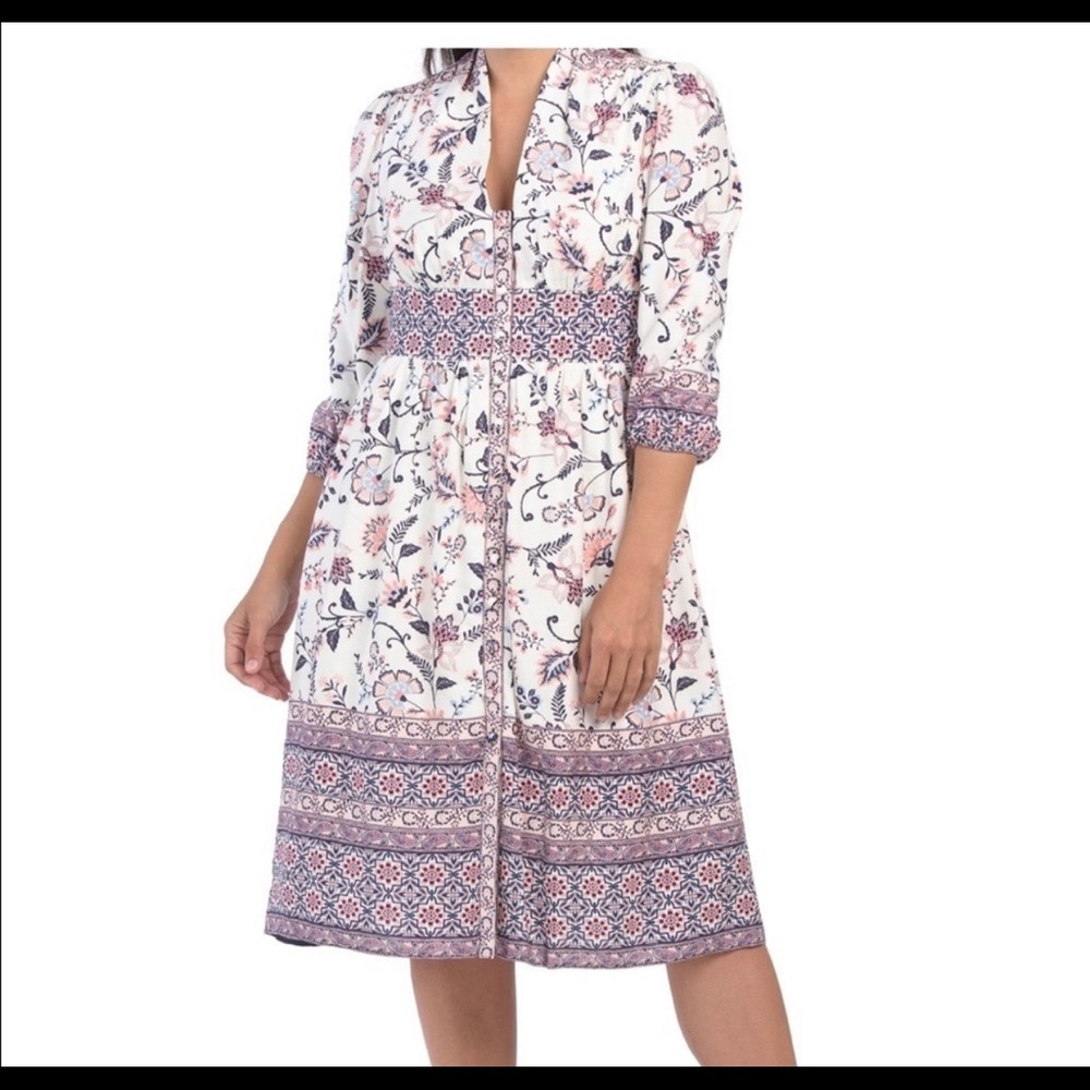 Eliza J Cream and Navy Floral Midi Dress